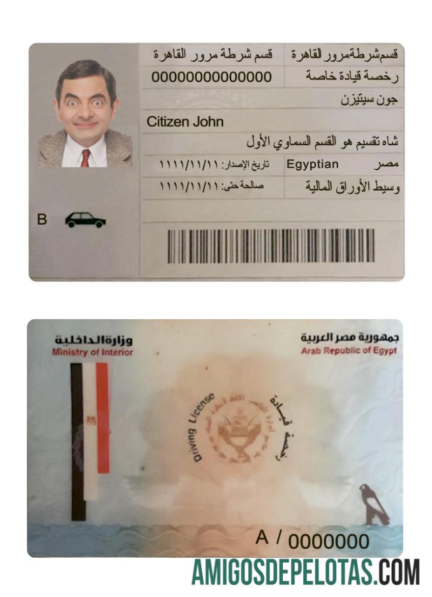 Carteira de motorista do Egito exemplo